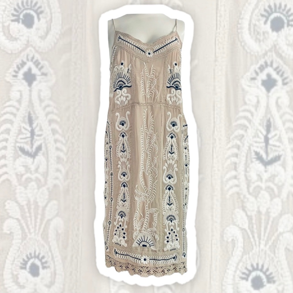 Anthro Maeve Embroidered Slip Dress